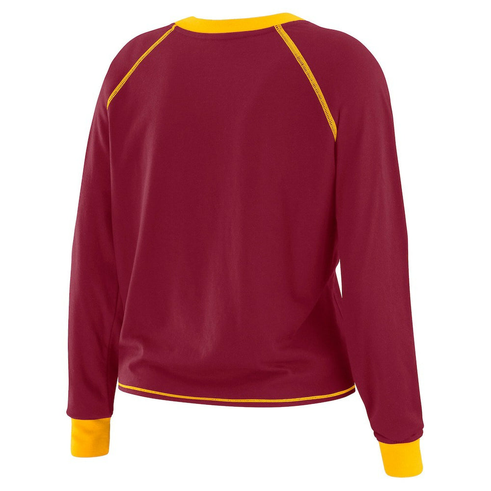 Washington Commanders WEAR by Erin Andrews Women's Tie-Front Long Sleeve Top Burgundy/Gold | NFL