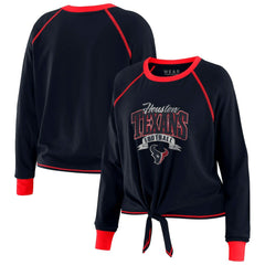 Houston Texans WEAR by Erin Andrews Women's Tie-Front Long Sleeve Top Navy/Red | NFL