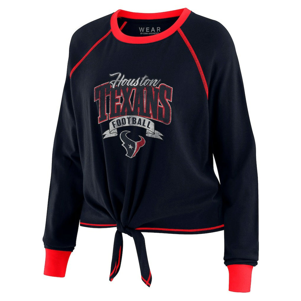 Houston Texans WEAR by Erin Andrews Women's Tie-Front Long Sleeve Top Navy/Red | NFL
