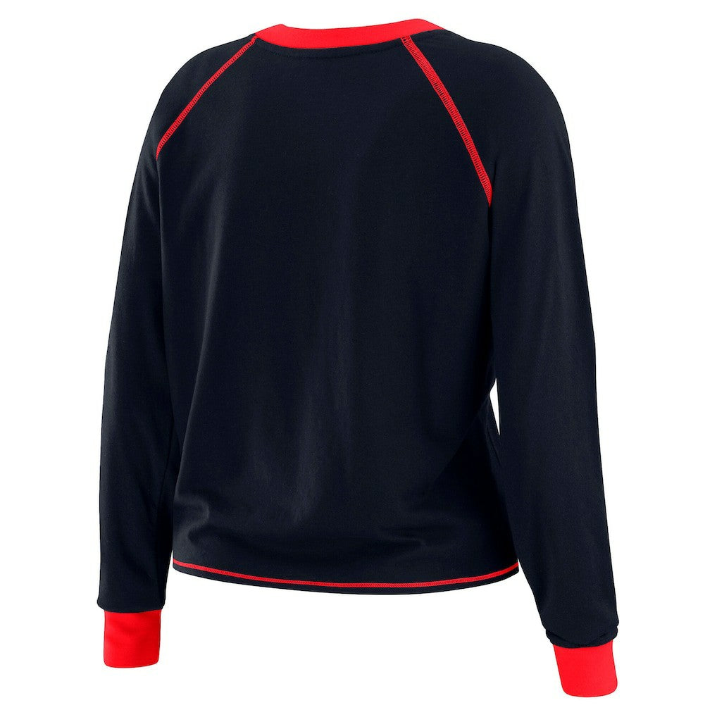 Houston Texans WEAR by Erin Andrews Women's Tie-Front Long Sleeve Top Navy/Red | NFL