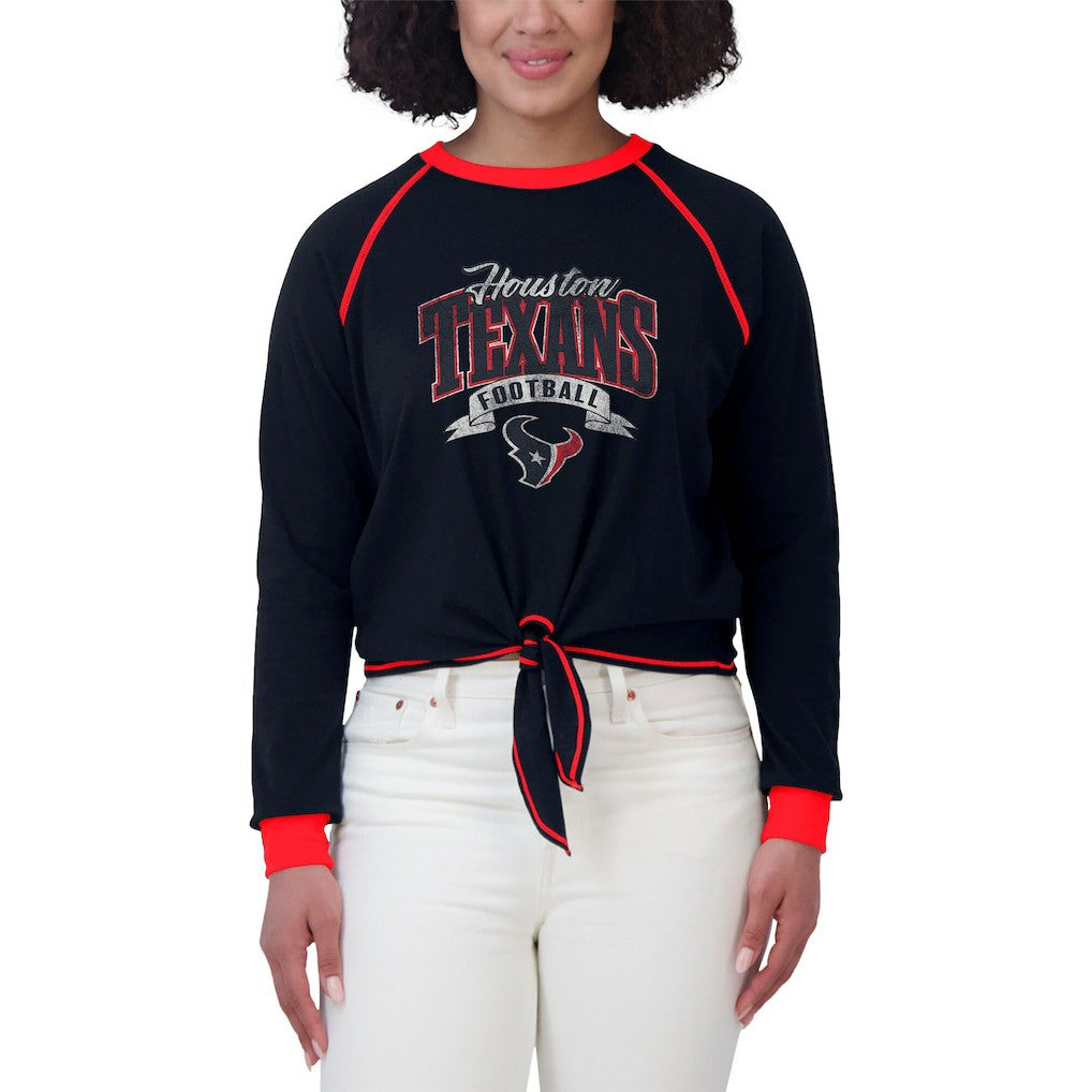 Houston Texans WEAR by Erin Andrews Women's Tie-Front Long Sleeve Top Navy/Red | NFL