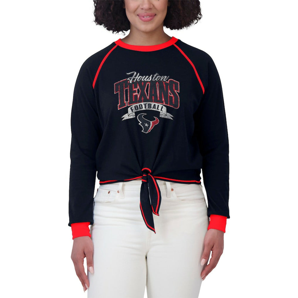 Houston Texans WEAR by Erin Andrews Women's Tie-Front Long Sleeve Top Navy/Red | NFL