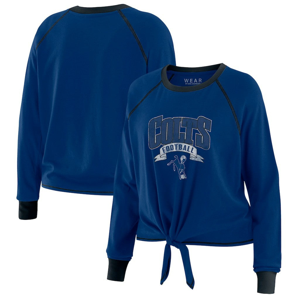 Indianapolis Colts WEAR by Erin Andrews Women's Tie-Front Long Sleeve Top Royal/Black | NFL