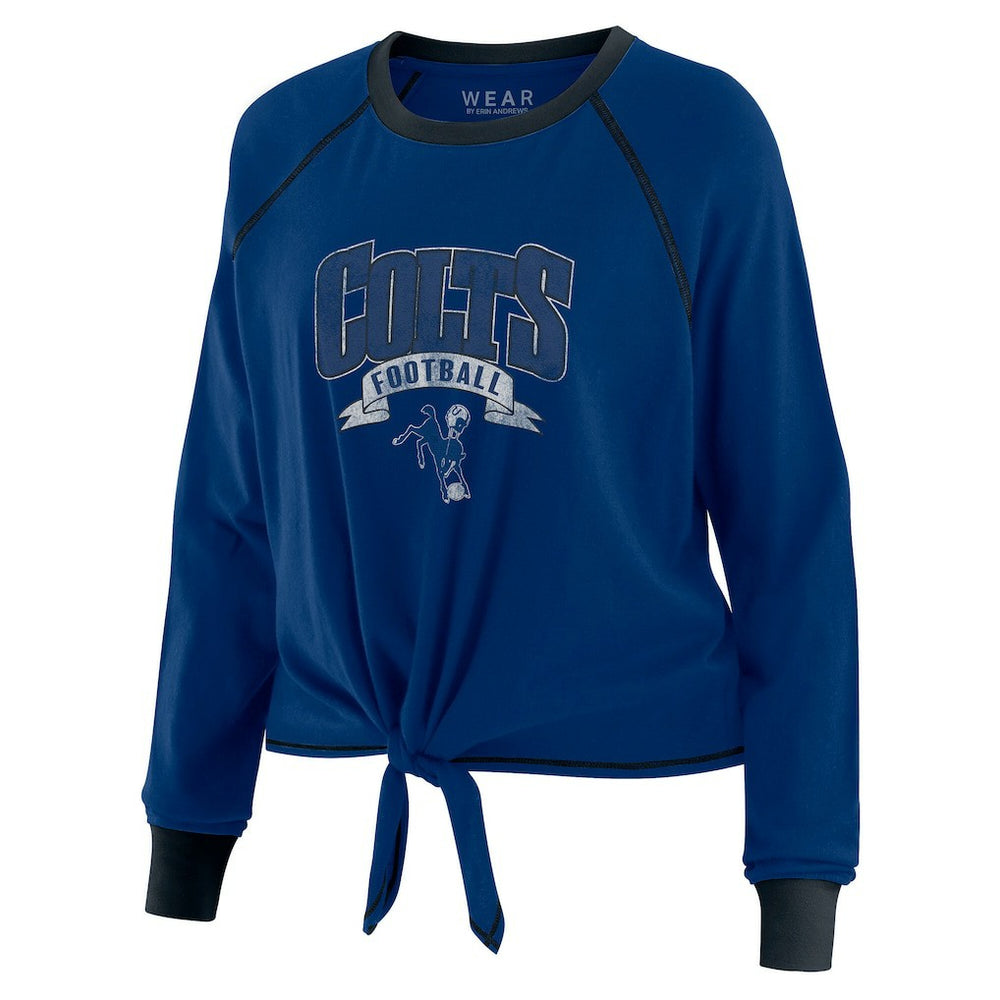 Indianapolis Colts WEAR by Erin Andrews Women's Tie-Front Long Sleeve Top Royal/Black | NFL