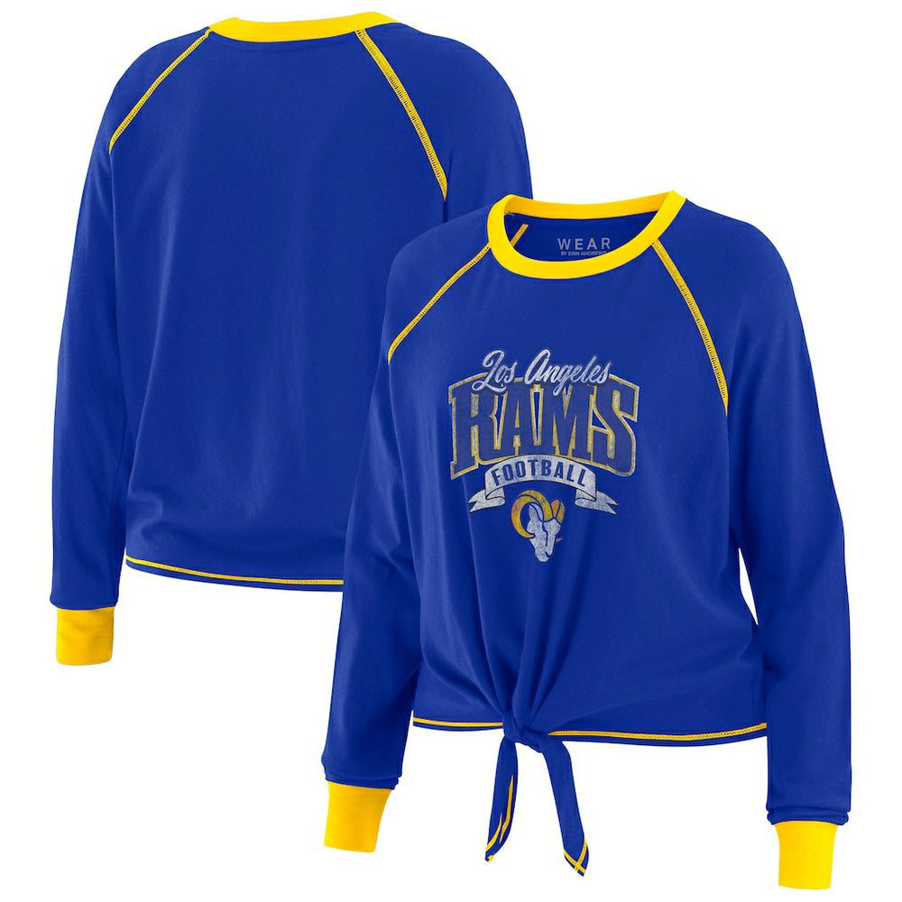 Los Angeles Rams WEAR by Erin Andrews Women's Tie-Front Long Sleeve Top Royal/Gold | NFL