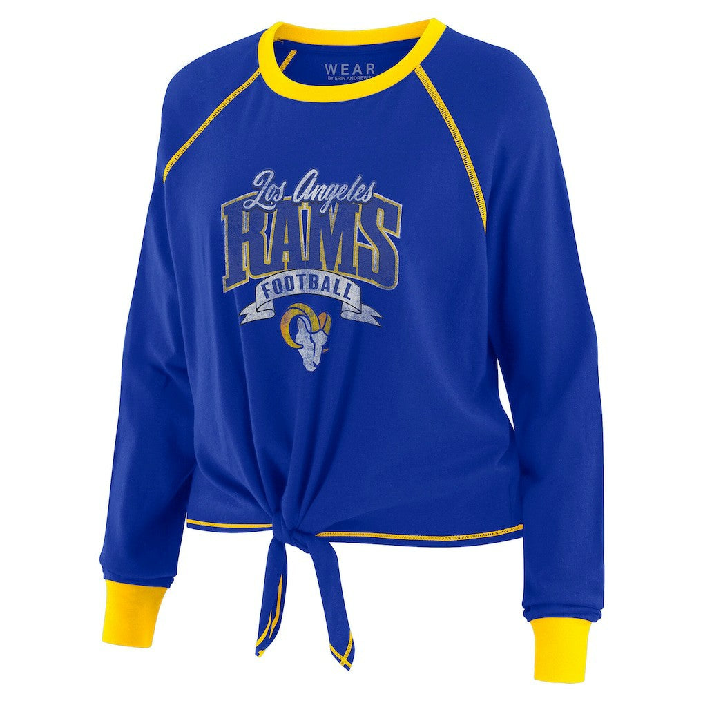 Los Angeles Rams WEAR by Erin Andrews Women's Tie-Front Long Sleeve Top Royal/Gold | NFL