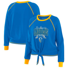 Los Angeles Chargers WEAR by Erin Andrews Women's Tie-Front Long Sleeve Top Powder Blue/Yellow | NFL