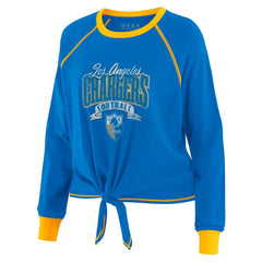 Los Angeles Chargers WEAR by Erin Andrews Women's Tie-Front Long Sleeve Top Powder Blue/Yellow | NFL