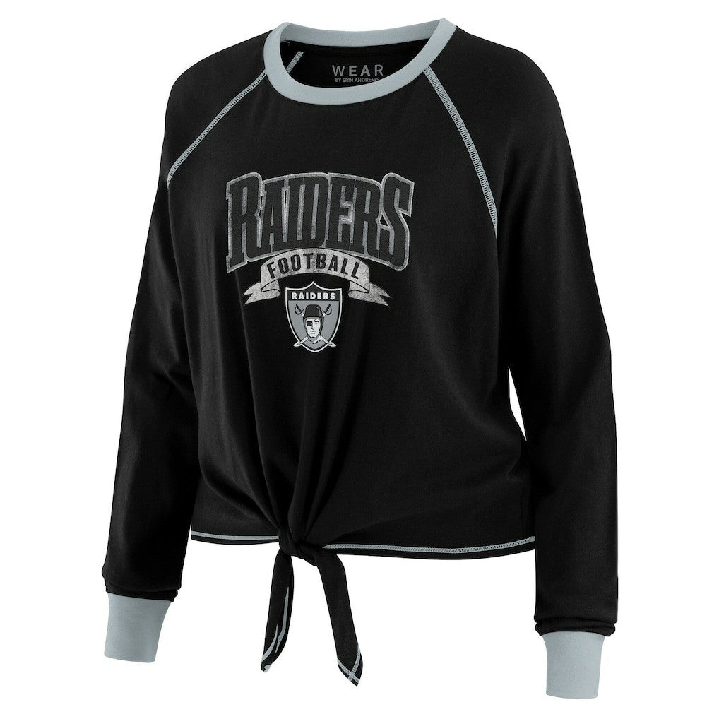 Las Vegas Raiders WEAR by Erin Andrews Women's Tie-Front Long Sleeve Top Black/Gray | NFL