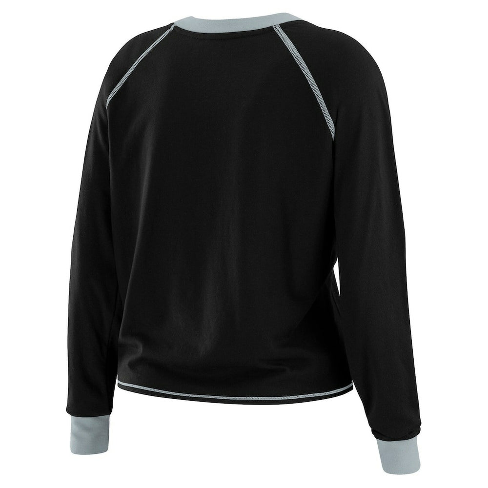 Las Vegas Raiders WEAR by Erin Andrews Women's Tie-Front Long Sleeve Top Black/Gray | NFL