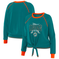 Miami Dolphins WEAR by Erin Andrews Women's Tie-Front Long Sleeve Top Aqua/Orange | NFL