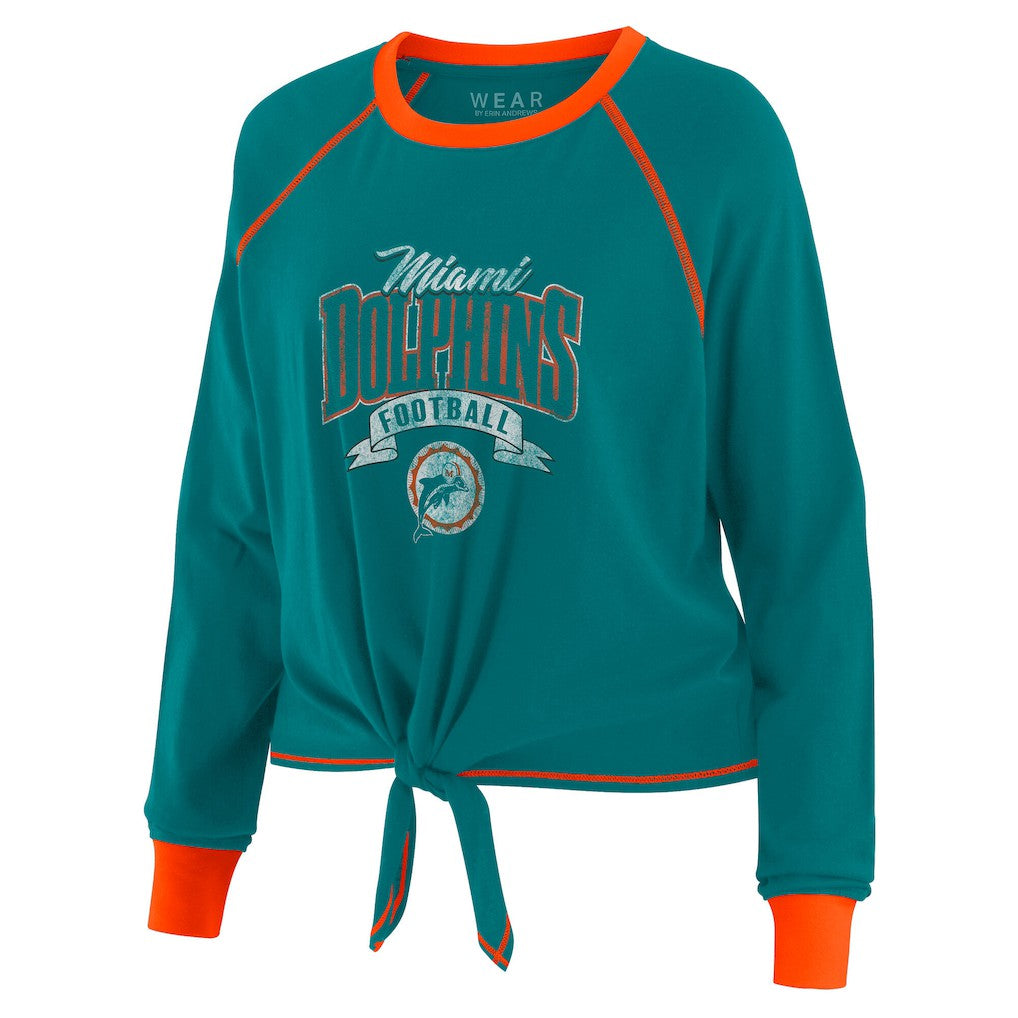 Miami Dolphins WEAR by Erin Andrews Women's Tie-Front Long Sleeve Top Aqua/Orange | NFL