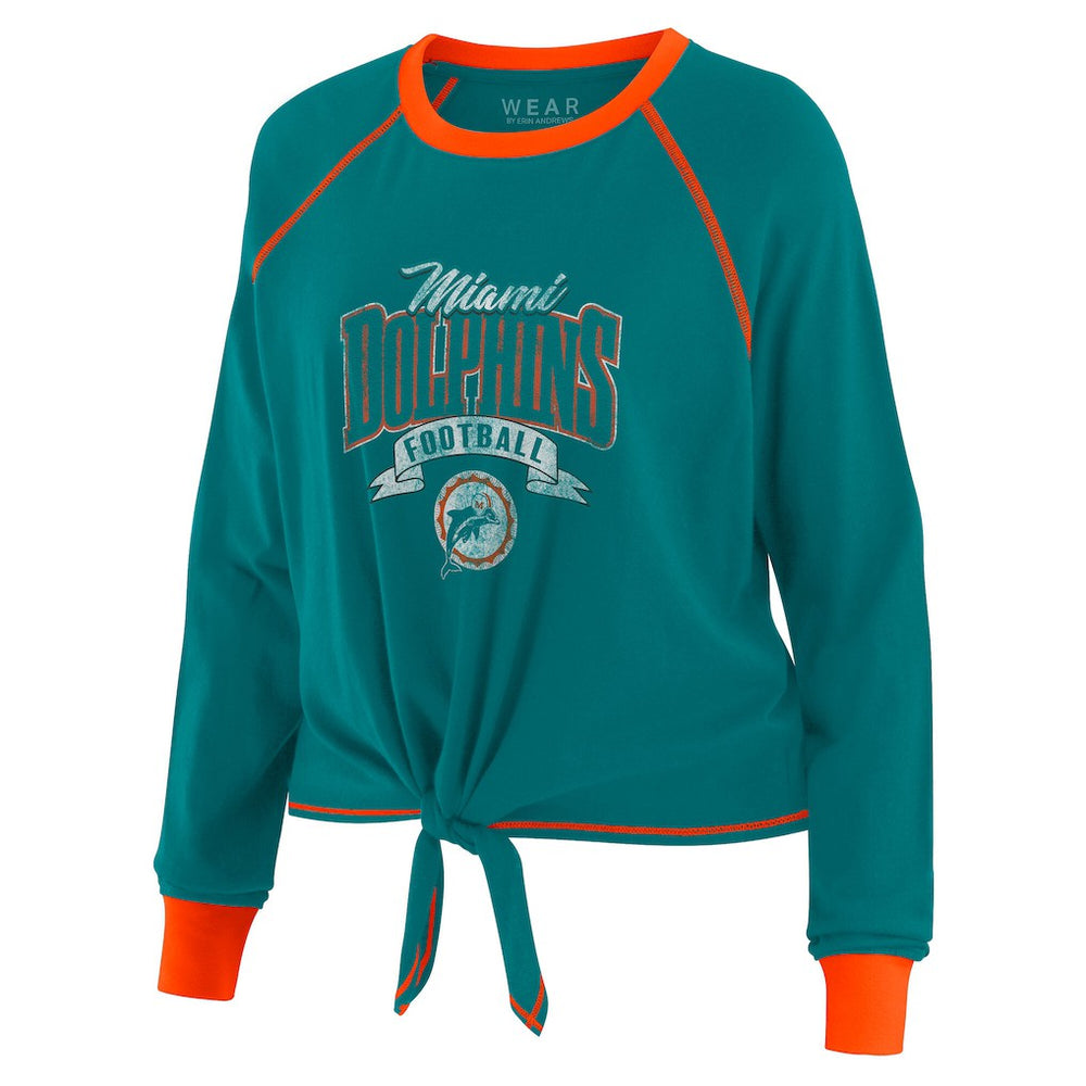 Miami Dolphins WEAR by Erin Andrews Women's Tie-Front Long Sleeve Top Aqua/Orange | NFL