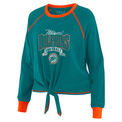 Miami Dolphins WEAR by Erin Andrews Women's Tie-Front Long Sleeve Top Aqua/Orange | NFL