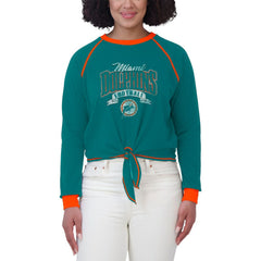 Miami Dolphins WEAR by Erin Andrews Women's Tie-Front Long Sleeve Top Aqua/Orange | NFL