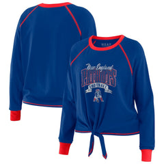 New England Patriots WEAR by Erin Andrews Women's Tie-Front Long Sleeve Top Royal/Red | NFL