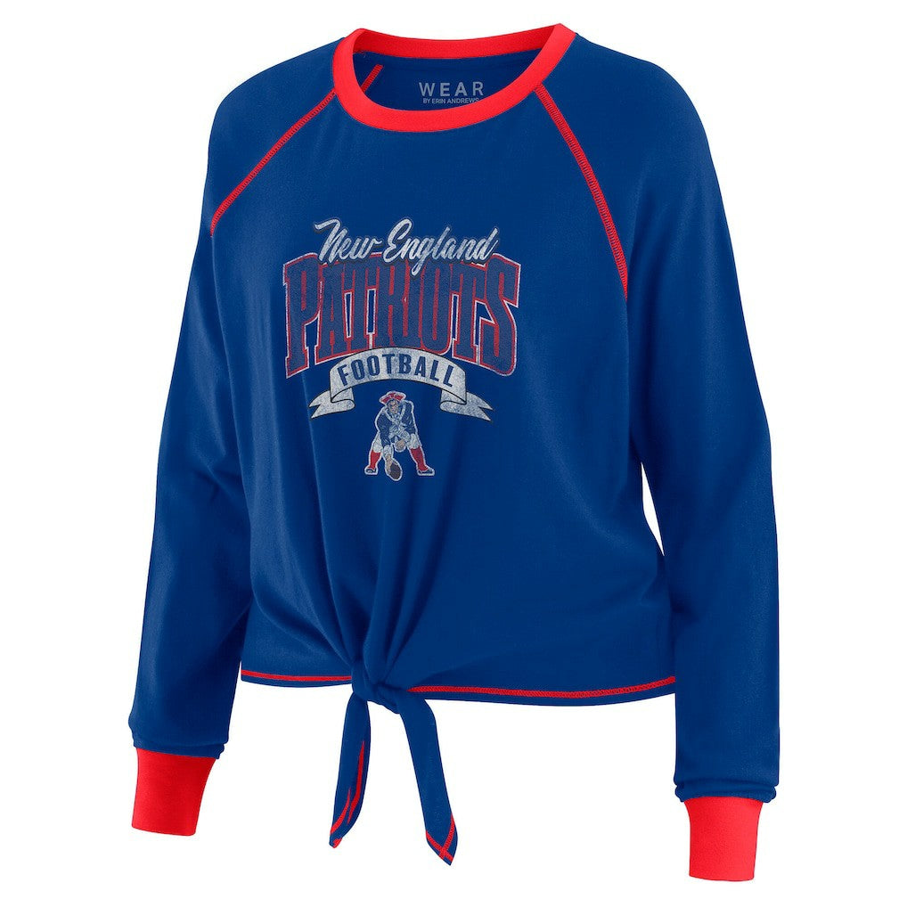 New England Patriots WEAR by Erin Andrews Women's Tie-Front Long Sleeve Top Royal/Red | NFL