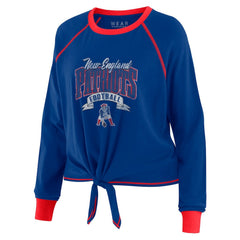 New England Patriots WEAR by Erin Andrews Women's Tie-Front Long Sleeve Top Royal/Red | NFL