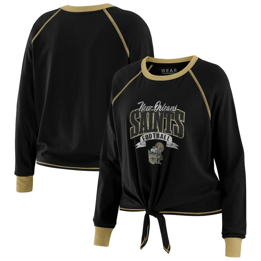 New Orleans Saints WEAR by Erin Andrews Women's Tie-Front Long Sleeve Top Black/Gold | NFL