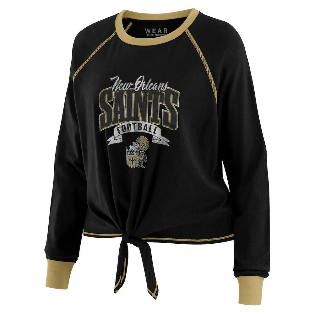 New Orleans Saints WEAR by Erin Andrews Women's Tie-Front Long Sleeve Top Black/Gold | NFL