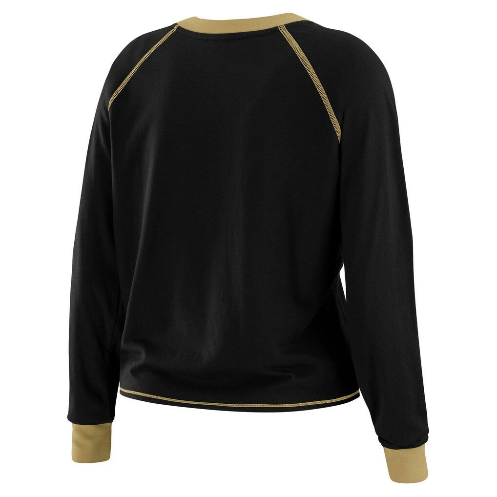 New Orleans Saints WEAR by Erin Andrews Women's Tie-Front Long Sleeve Top Black/Gold | NFL