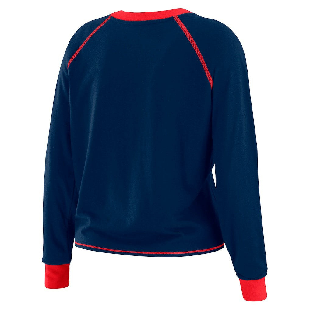 New York Giants WEAR by Erin Andrews Women's Tie-Front Long Sleeve Top Navy/Red | NFL