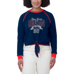 New York Giants WEAR by Erin Andrews Women's Tie-Front Long Sleeve Top Navy/Red | NFL