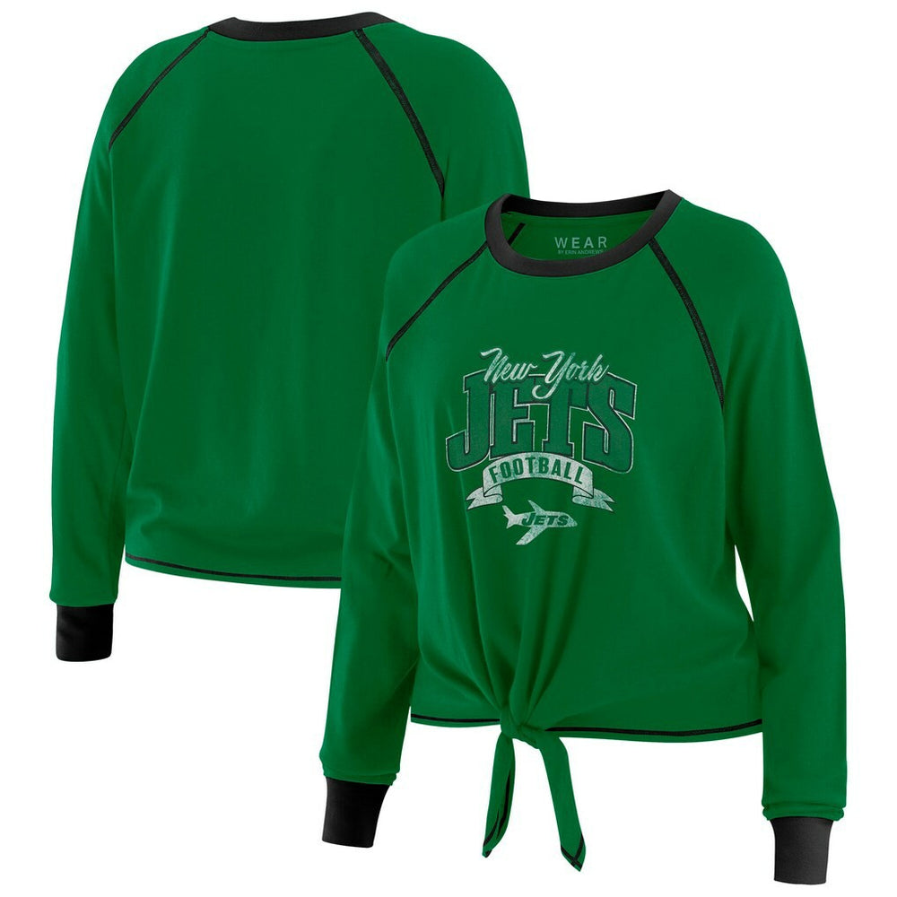 New York Jets WEAR by Erin Andrews Women's Tie-Front Long Sleeve Top Green/Black | NFL