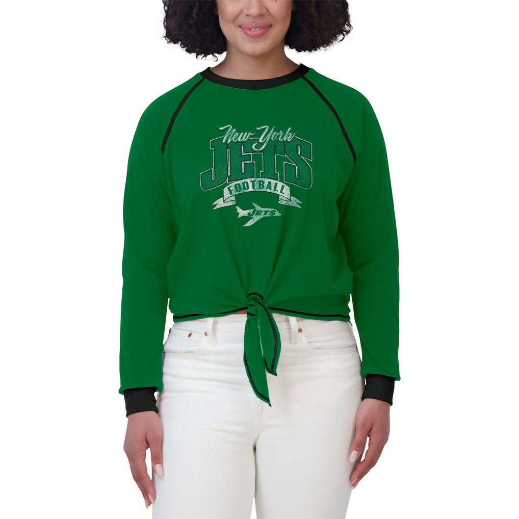 New York Jets WEAR by Erin Andrews Women's Tie-Front Long Sleeve Top Green/Black | NFL