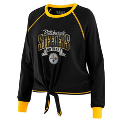 Pittsburgh Steelers WEAR by Erin Andrews Women's Tie-Front Long Sleeve Top Black/Gold | NFL
