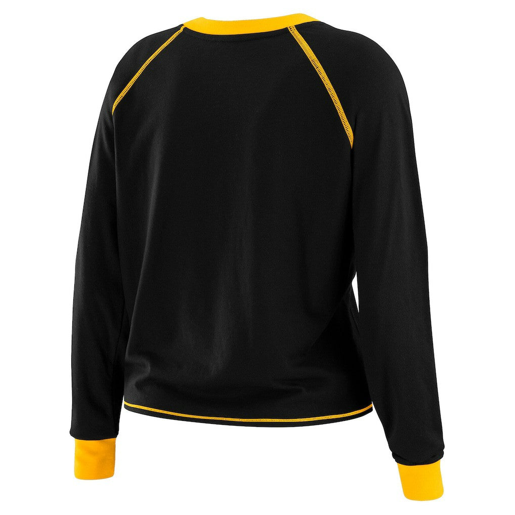 Pittsburgh Steelers WEAR by Erin Andrews Women's Tie-Front Long Sleeve Top Black/Gold | NFL