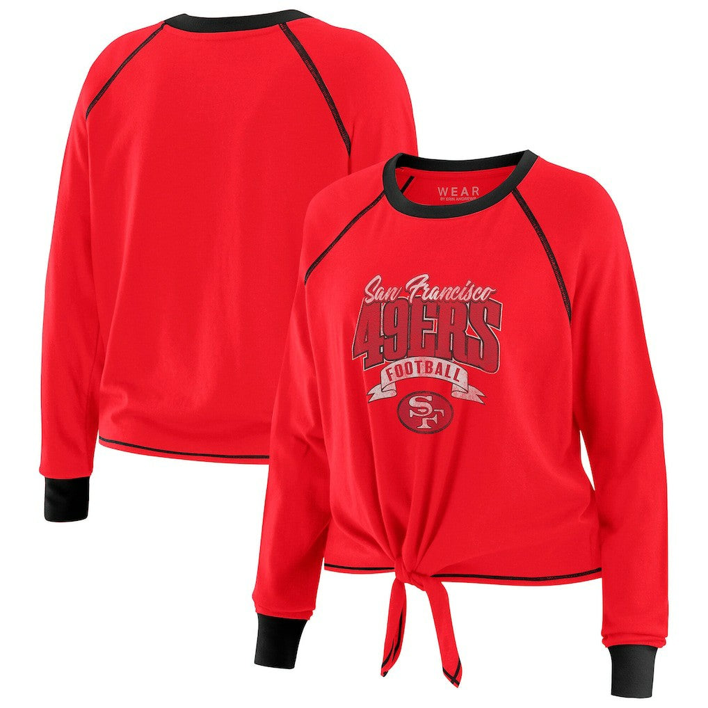 San Francisco 49ers WEAR by Erin Andrews Women's Tie-Front Long Sleeve Top Scarlet/Black | NFL