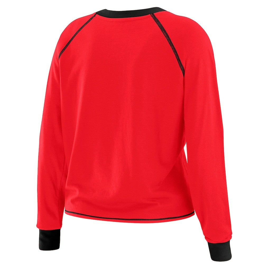 San Francisco 49ers WEAR by Erin Andrews Women's Tie-Front Long Sleeve Top Scarlet/Black | NFL