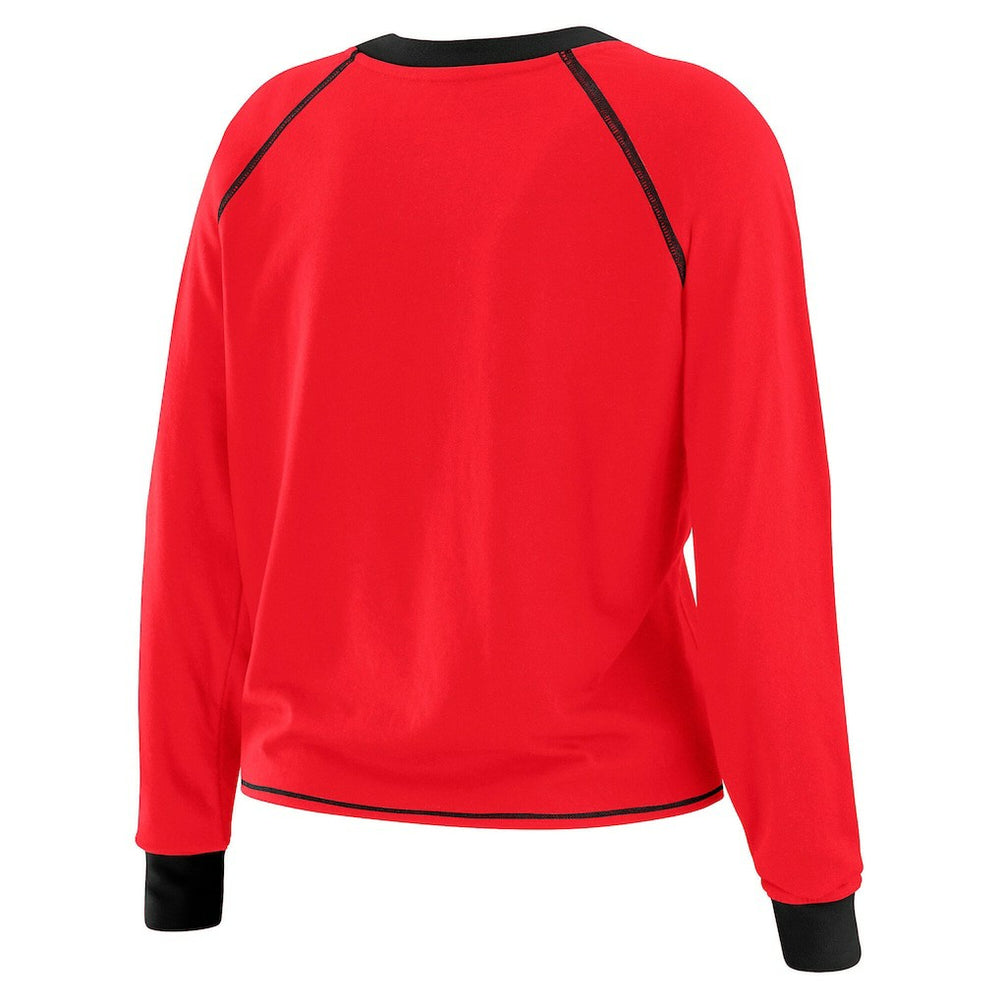 San Francisco 49ers WEAR by Erin Andrews Women's Tie-Front Long Sleeve Top Scarlet/Black | NFL