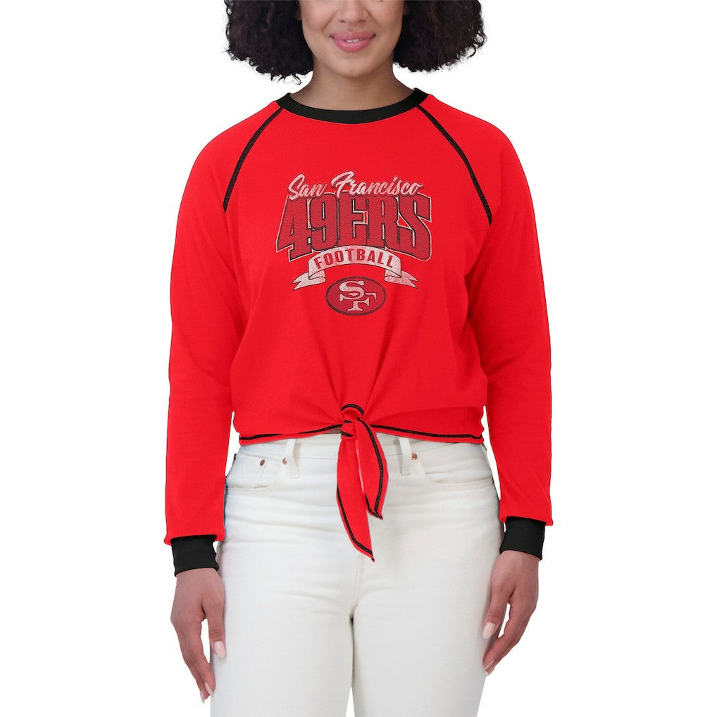 San Francisco 49ers WEAR by Erin Andrews Women's Tie-Front Long Sleeve Top Scarlet/Black | NFL