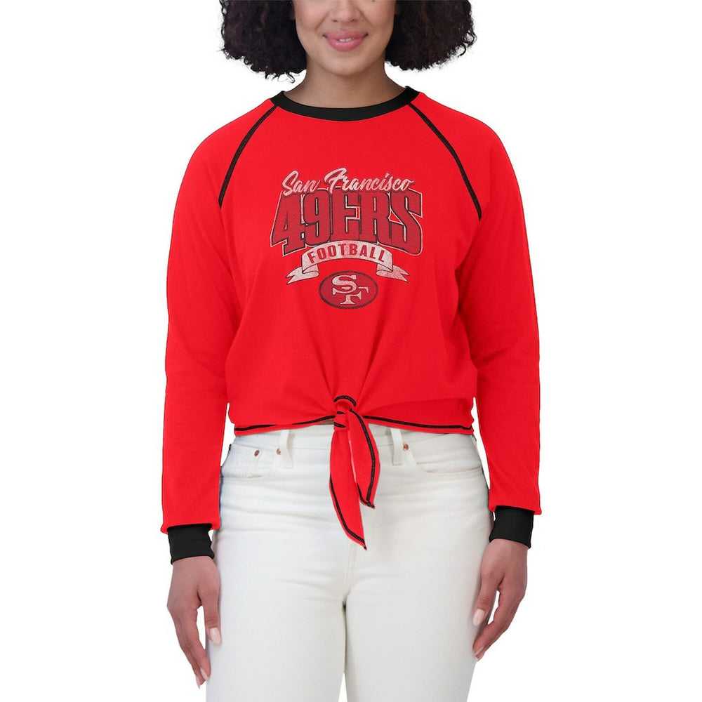 San Francisco 49ers WEAR by Erin Andrews Women's Tie-Front Long Sleeve Top Scarlet/Black | NFL