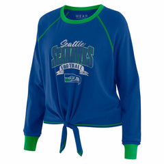 Seattle Seahawks WEAR by Erin Andrews Women's Tie-Front Long Sleeve Top Royal/Green | NFL