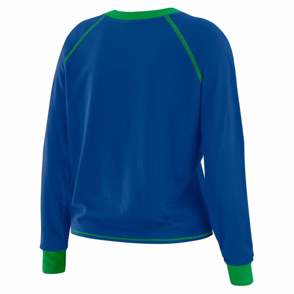 Seattle Seahawks WEAR by Erin Andrews Women's Tie-Front Long Sleeve Top Royal/Green | NFL