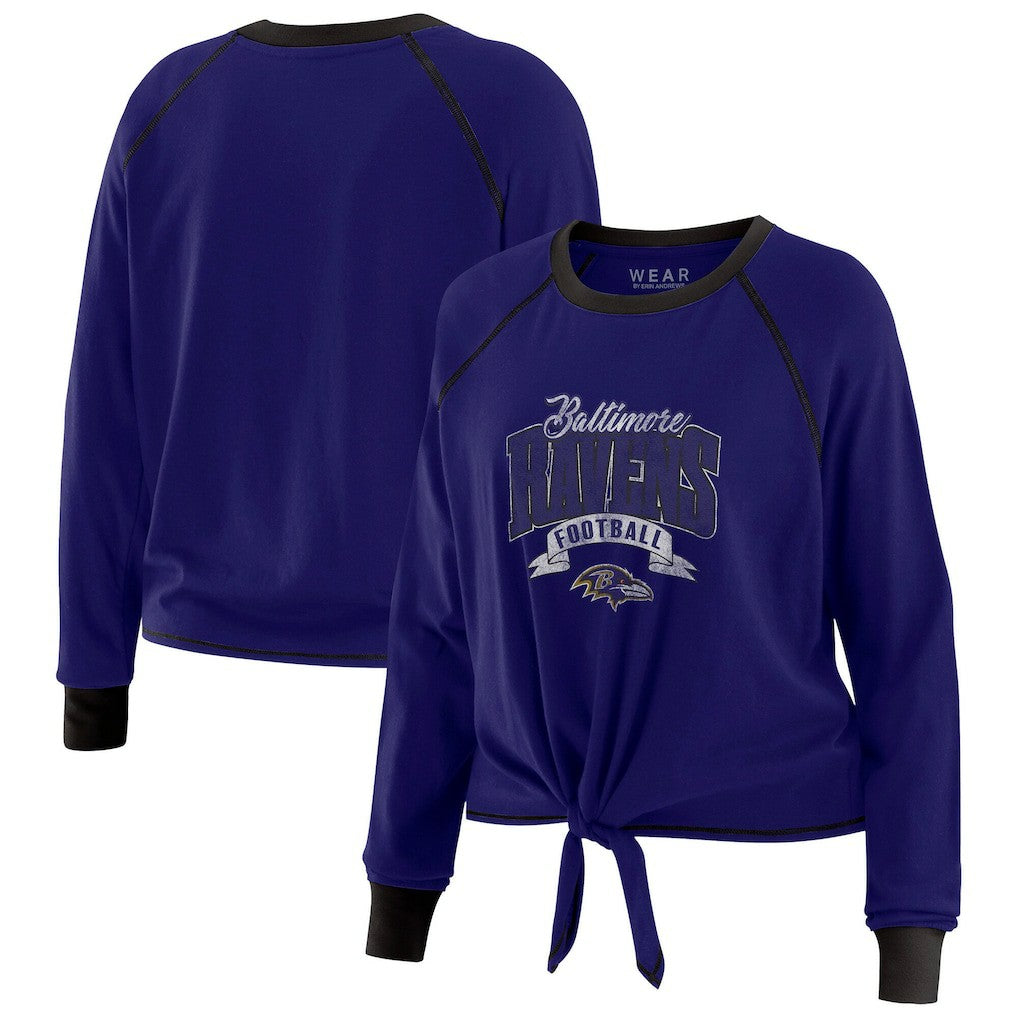 Baltimore Ravens WEAR by Erin Andrews Women's Tie-Front Long Sleeve Top Purple/Black | NFL