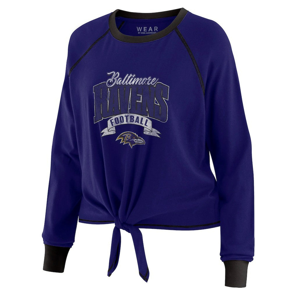 Baltimore Ravens WEAR by Erin Andrews Women's Tie-Front Long Sleeve Top Purple/Black | NFL
