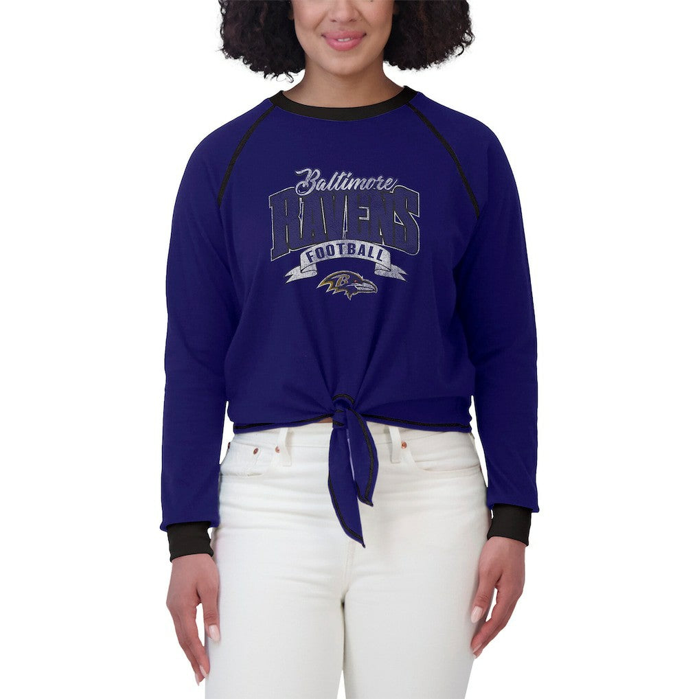 Baltimore Ravens WEAR by Erin Andrews Women's Tie-Front Long Sleeve Top Purple/Black | NFL