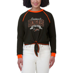 Cincinnati Bengals WEAR by Erin Andrews Women's Tie-Front Long Sleeve Top Black/Orange | NFL