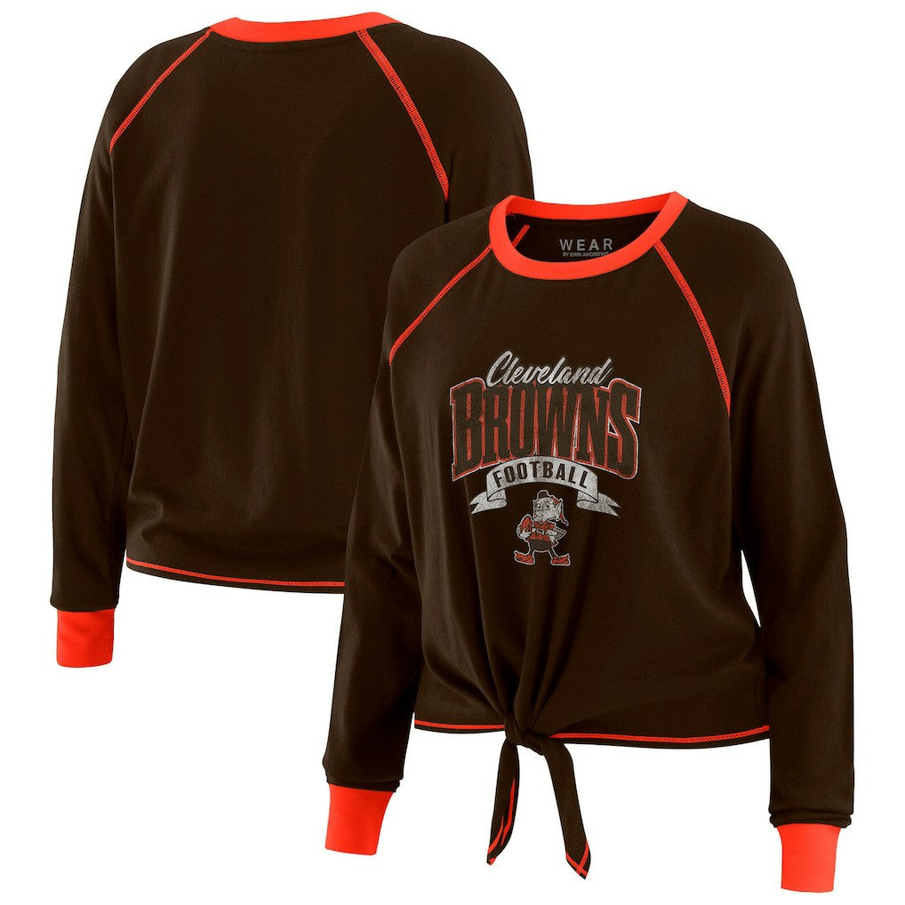 Cleveland Browns WEAR by Erin Andrews Women's Tie-Front Long Sleeve Top Brown/Orange | NFL