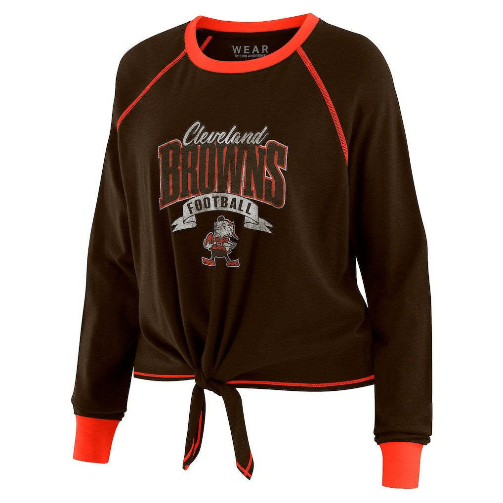 Cleveland Browns WEAR by Erin Andrews Women's Tie-Front Long Sleeve Top Brown/Orange | NFL