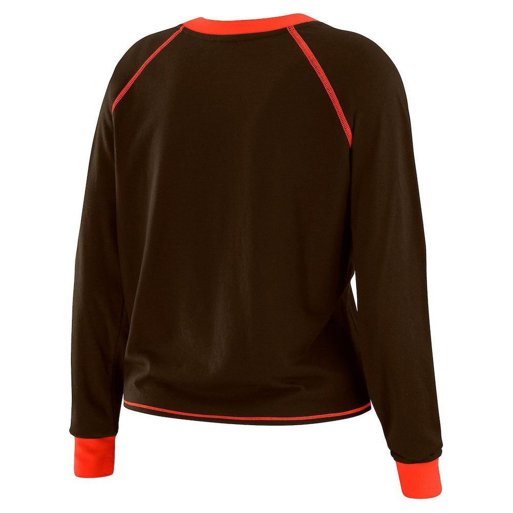 Cleveland Browns WEAR by Erin Andrews Women's Tie-Front Long Sleeve Top Brown/Orange | NFL