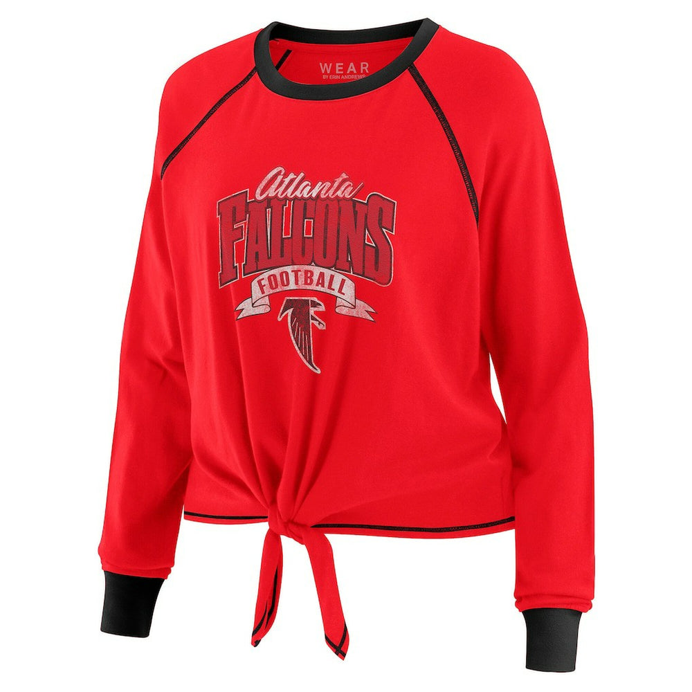 Atlanta Falcons WEAR by Erin Andrews Women's Tie-Front Long Sleeve Top Red/Black | NFL