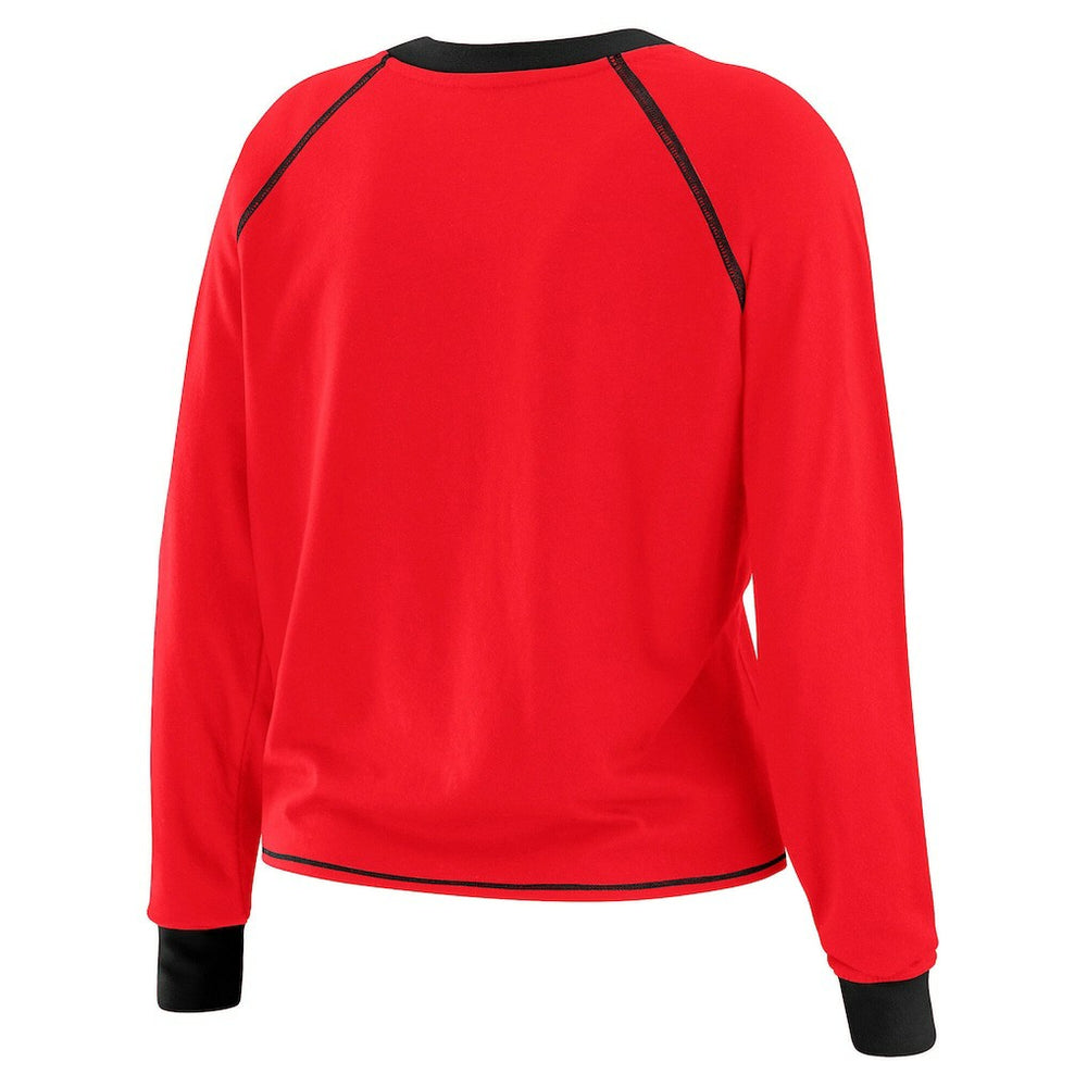 Atlanta Falcons WEAR by Erin Andrews Women's Tie-Front Long Sleeve Top Red/Black | NFL