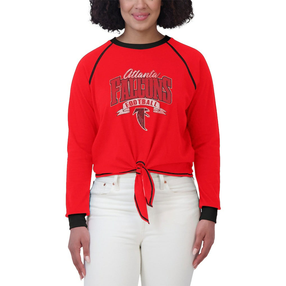 Atlanta Falcons WEAR by Erin Andrews Women's Tie-Front Long Sleeve Top Red/Black | NFL