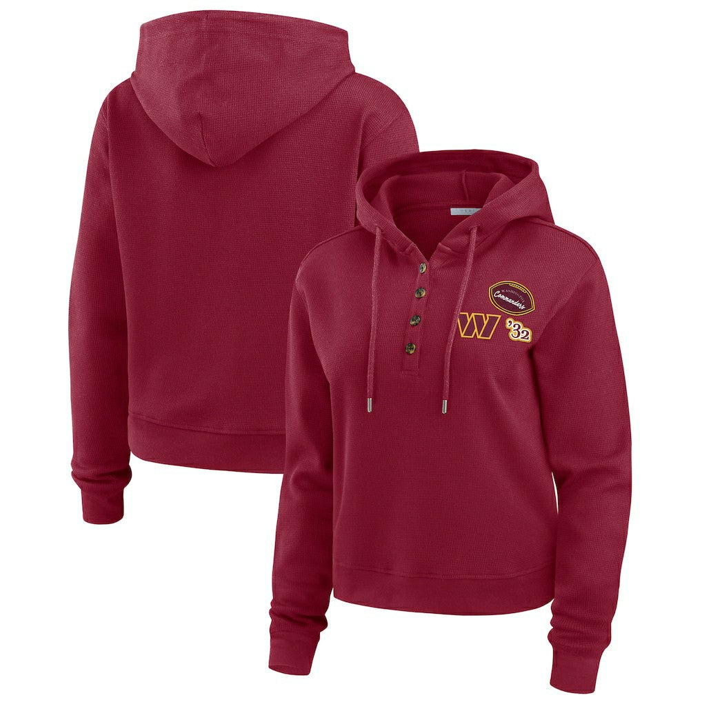 Washington Commanders WEAR by Erin Andrews Women's Waffle Hoodie Pullover Top Burgundy | NFL