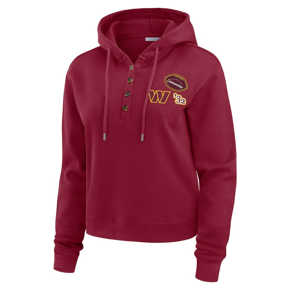 Washington Commanders WEAR by Erin Andrews Women's Waffle Hoodie Pullover Top Burgundy | NFL
